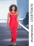 Small photo of New York, NY - February 7, 2019: Marquita Pring wearing dress by Chromat walks runway for 11 Honore fashion show during Fall/Winter New York Fashion Week at Spring Studios