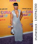 Small photo of New York, NY - May 23, 2019: Chyna Layne wearing dress by Phillip Lim attends Netflix "She's Gotta Have It" Season 2 Premiere at Alamo Drafthouse