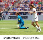 Small photo of Harrison, NJ - May 26, 2019: Goalkeeper Cecilla Santiago (1) of Mexico saves during friendly game against USA as preparation for Womens World Cup on Red Bull Arena USA won 3 - 0