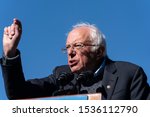 Small photo of New York, NY - October 19, 2019: U.S. Senator Bernie Sanders speaks during Bernie Sanders Rally "Bernie's Back" in Queensbridge Park