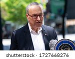 Small photo of New York, NY - May 10, 2020: US Senator Chuck Schumer demands VA to answer purpose of recent bulk order of Hydroxychloroquine medication during COVID-19 pandemic at 780 3rd Avenue