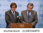 Small photo of New York, NY - March 23, 2022: Stakeout with French Ambassador Nicolas De Riviere and Mexican Ambassador Juan Ramon De La Fuente Ramirez after Security Council meeting at UN Headquarters