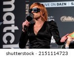 Small photo of New York, NY - April 29, 2022: WWE wrestler Becky Lynch attends Katie Taylor v Amanda Serrano undisputed Lightweight title - weigh-in ceremony at Hulu Theater at MSG