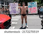Small photo of New York, NY - June 26, 2022: Grand marshal Schuyler Bailar marches with Pride parade on theme "Unapologetically Us" on 5th Avenue