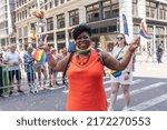 Small photo of New York, NY - June 26, 2022: Bronx District Attorney Darcel Clark marches with Pride parade on theme "Unapologetically Us" on 5th Avenue