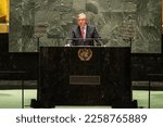 Small photo of Secretary-General Antonio Guterres speaks on his priorities for 2023 duing 58th plenary meeting of the General Assembly at UN Headquarters in New York on February 6, 2023