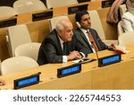 Small photo of Permanent Observer of State of Palestine Riyad Mansour speaks at meeting Committee on the Exercise of the Inalienable Rights of the Palestinian People at UN Headquarters in New York on Feb 22, 2023.