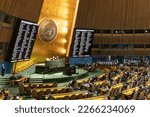 Small photo of Results on vote on 2nd amendment during 11th Emergency Special Session of the General Assembly 2nd day at UN Headquarters in New York on February 23, 2023