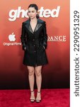 Small photo of Ana de Armas wearing dress by Louis Vuitton attends Apple TV+ Original Films "Ghosted" premiere at AMC Lincoln Square in New York on April 18, 2023