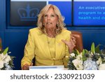 Small photo of Dr. Jill Biden, First Lady of the United States speaks at first meeting of Global First Ladies Academy at Columbia University's School of Public Health in New York City on July 12, 2023