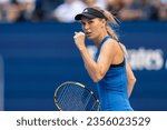 Small photo of Caroline Wozniacki of Denmark reacts during 3rd round against Jennifer Brady of USA at the US Open Championships at Billie Jean King Tennis Center in New York on September 1, 2023