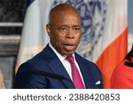 Small photo of Mayor Eric Adams speaks during press briefing at City Hall in New York on November 14, 2023