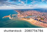 Small photo of Aerial landscape photography. Colorful summer view from flying drone Pescara port. Beautiful morning seascape of Adriatic sea. Incredible outdoor scene of Italy, Europe.