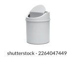 Small gray trash can isolated on white background, office paper bucket
