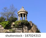 Small photo of Parc des Buttes Chaumont in Paris, France. The most famous feature of the park is the Temple de la Sibylle, inspired by the Temple of Vesta in Tivoli.