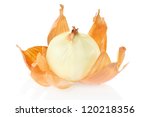 Onion peeled and skin isolated on white background, clipping path included