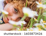Freckled Boy And Daisies. Happy ...