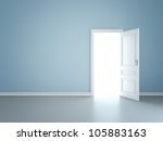 blue wall with opened door