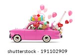 Pink Car With Symbols Of Love