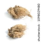 Small photo of Dried medicinal herbs raw materials isolated on white. Root of Polemonium caeruleum, known as Jacob's-ladder or Greek valerian