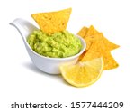 Guacamole With Nachos. Isolated ...