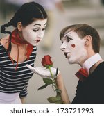  Couple Of  Mime With Red Rose
