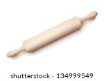 Wooden rolling pin for the dough. On a white background.