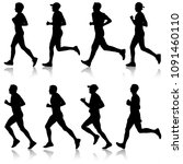 set of silhouettes. runners on... | Shutterstock .eps vector #1091460110