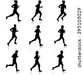 set of silhouettes. runners on... | Shutterstock .eps vector #395105029