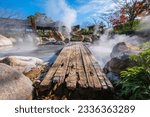 Small photo of Oniishibozu Jigoku hot spring in Beppu, Oita. The town is famous for its onsen (hot springs). It has 8 major geothermal hot spots, referred to as the "eight hells of Beppu"