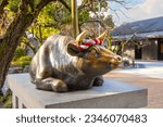 Small photo of Fukuoka, Japan - Nov 30 2022: Dazaifu Tenmangu Goshingyu (Sacred Ox) is believed that people become smarter and expand their knowledge by patting the statue on the head