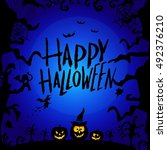 art card for happy halloween... | Shutterstock .eps vector #492376210