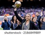 Small photo of BARCELONA - DEC 4, 2021: Alexia Putellas lifts her Ballon d'Or trophy prior to the La Liga match between FC Barcelona and Real Betis Balompie at the Camp Nou Stadium on December 4, 2021 in Barcelona, Spain.