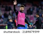 Small photo of BARCELONA - FEB 17: Pique warms up prior to the Uefa Europa League match between FC Barcelona and SSC Napoli at the Camp Nou Stadium on February 17, 2022 in Barcelona, Spain.