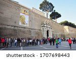Small photo of ROME - APR 29 2011:Line of visitors to Vatican Museums in Vatican city Rome Italy.display works from the immense collection amassed by the Roman Catholic Church and the Papacy throughout the centuries