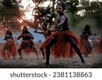 Small photo of LAURA,QLD - JULY 08 2023:Aboriginal Australians Ceremonial dance in Laura Quinkan Dance Festival Cape York Queensland, Australia. Ceremonies combine dance, song, rituals, body decorations and costumes