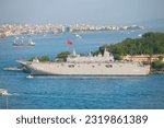 Small photo of ISTANBUL - MAY 24, 2023: TCG Anadolu L-400 amphibious assault ship of Turkish Naval Forces anchored at the Seraglio Point in Golden Horn in historic city of Istanbul, Turkey.