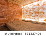 Spa or sauna with himalayan pink salt, room interior.