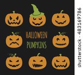 halloween pumpkins set. graphic ... | Shutterstock .eps vector #483169786