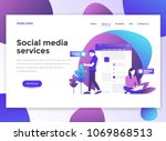 landing page template of social ... | Shutterstock .eps vector #1069868513