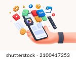3d handhold phone mobile app... | Shutterstock .eps vector #2100417253