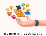 crypto coins  hand trading nft... | Shutterstock .eps vector #2100417373