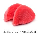 Fresh tuna. Fish steak on a white backgrounds.