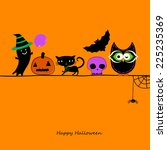 halloween card with owl  cat... | Shutterstock .eps vector #225235369