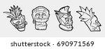 hand drawn totem face  statue ... | Shutterstock .eps vector #690971569