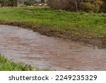 Santa Cruz County, Watsonville, CA,USA on Jan 12, 2023. Destruction in flooding of houses in the area between Passaro River and Sausipuedes River, caused by the storm and flooding of the rivers.