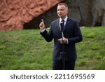 Small photo of LUBIN, POLAND - AUGUST 31, 2022. President of Poland Andrzej Duda during celebration of the 40th anniversary of the Lubin Crime.