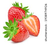 Small photo of Organic strawberry isolated on white background. Taste strawberry with leaf with clipping path