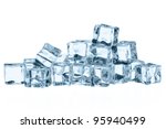Ice Cubes Isolated On White...