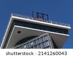Small photo of AMSTERDAM, NETHERLANDS - MARCH 19, 2022: A'DAM Tower with A'DAM LOOKOUT in Amsterdam north next to Film museum. A'DAM LOOKOUT is an observation deck with an unrivalled panoramic view of Amsterdam.